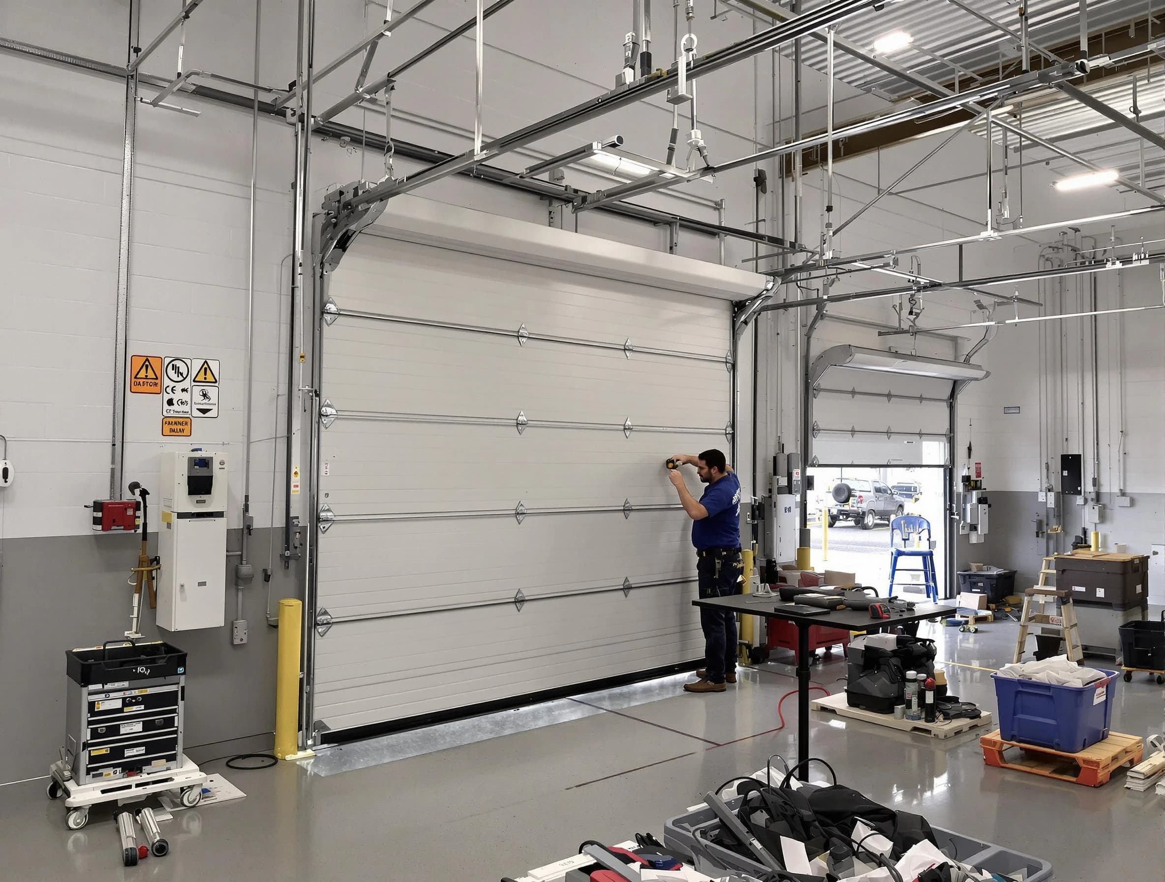 Commercial garage door repair being performed by Oakmont Garage Door Repair expert in Oakmont