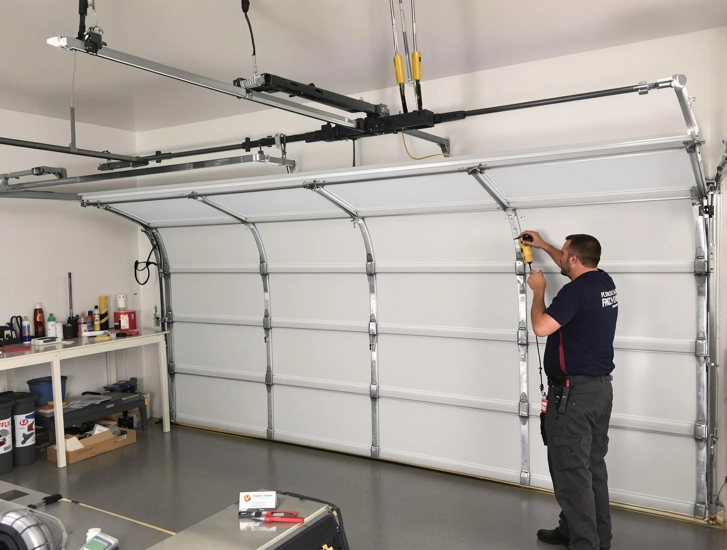 Oakmont Garage Door Repair certified technician performing overhead door system repair in Oakmont