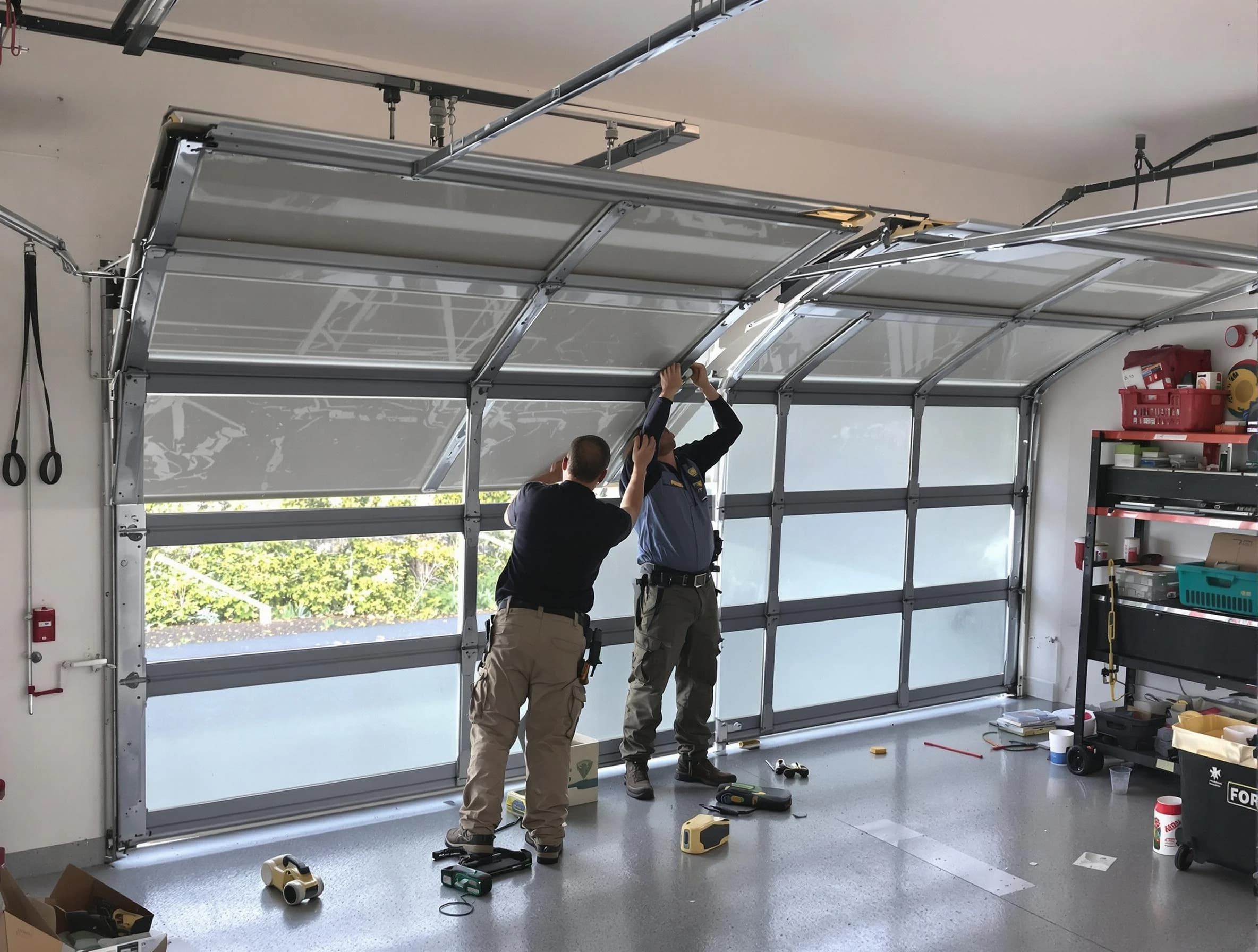 Oakmont Garage Door Repair expert performing precise panel replacement on Oakmont garage door