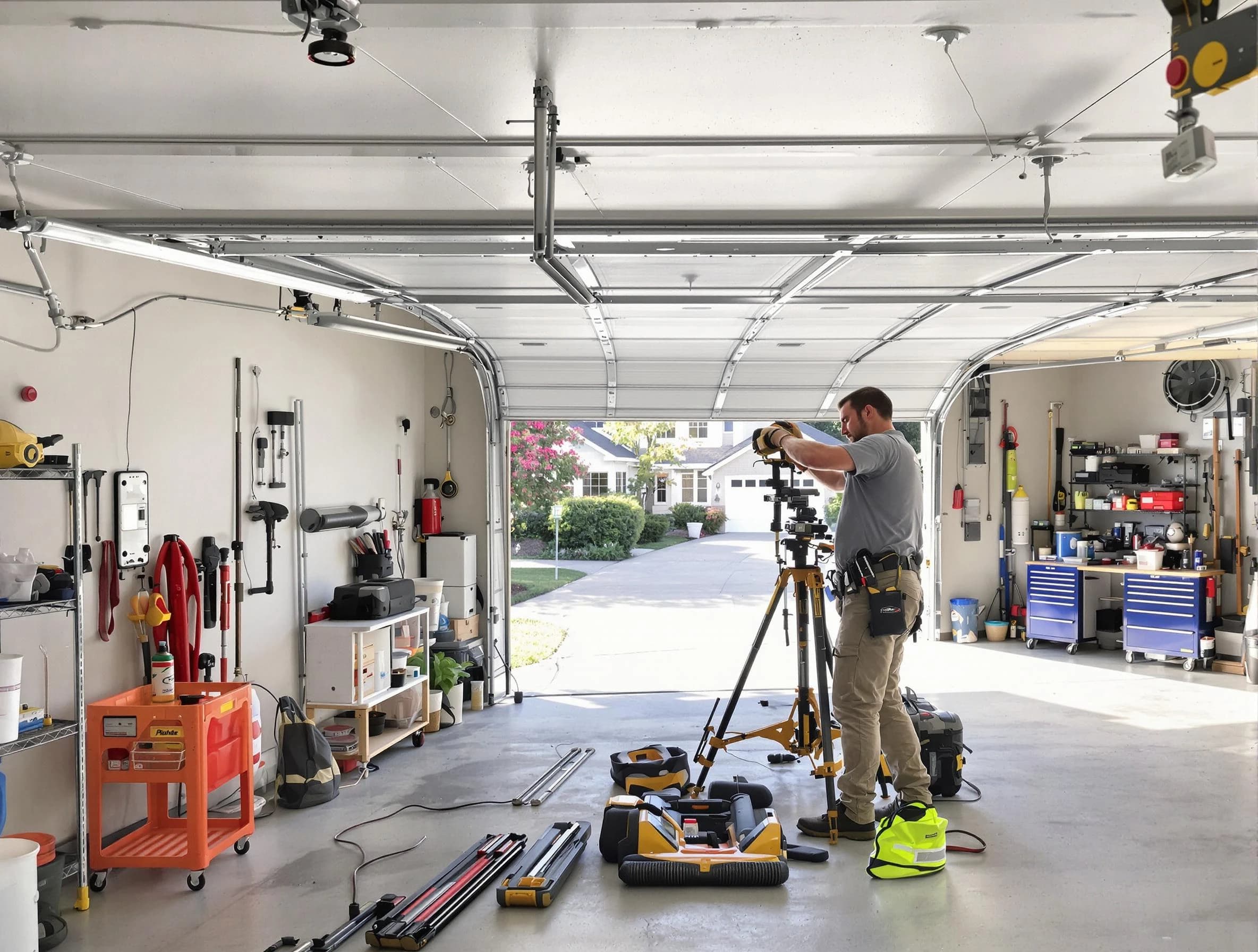 Oakmont Garage Door Repair specialist performing laser-guided track alignment in Oakmont